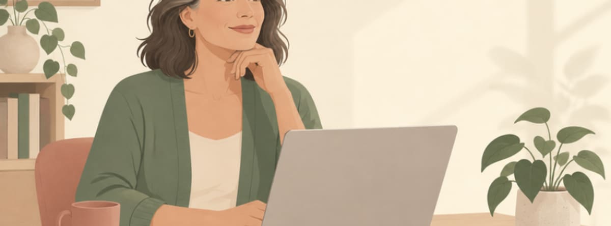 Ilustración de una mujer segura de sí misma avanzando en su proyecto, con un camino claro por delante