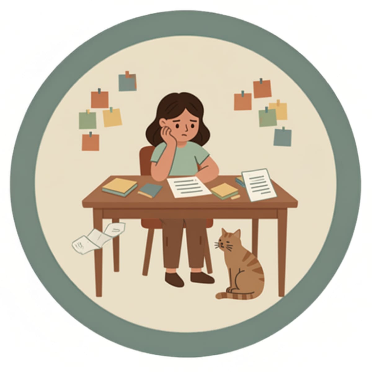 Ilustración de una persona organizando su semana en un calendario, con dos bloques de trabajo distintos